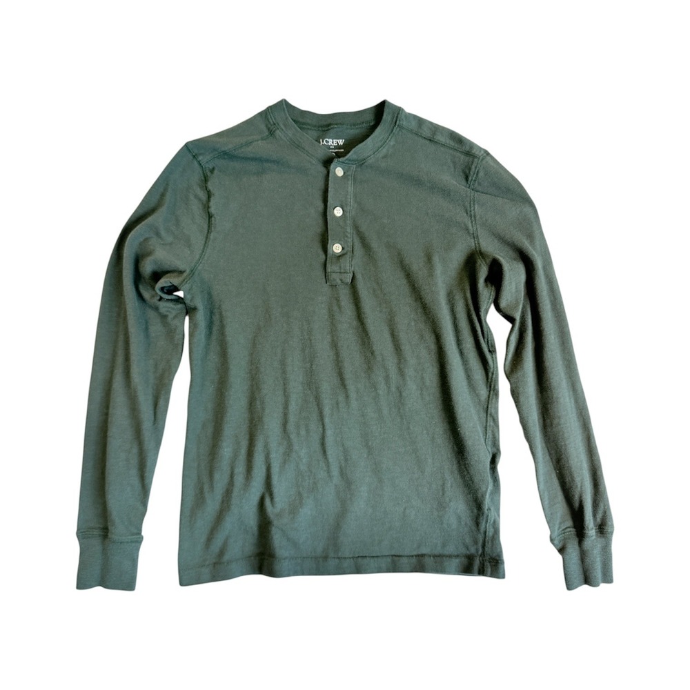 J.CREW Henley Shirt Mens Small Green Long Sleeve Re-Imagined Cotton J8214